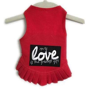 Pet Stop Store Teacup / Red My Love Is The Greatest Gift Flounce Red Dog Dress at Pet Stop Store
