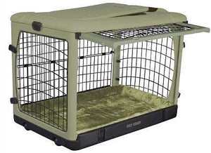 Pet Gear Deluxe Steel Dog Crate With Bolster Pad  - Small-sage