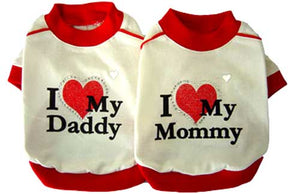 Pet Stop Store 00 Adorable I Love My Mommy & Daddy Red & White Dog  T-Shirt