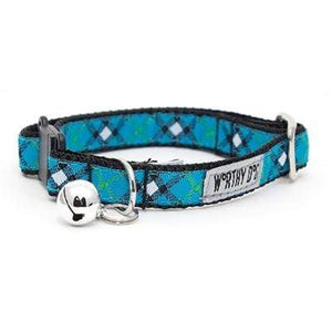 Pet Stop Store 10" Cat Collar Bias Plaid Blue Dog Collar & Lead Collection