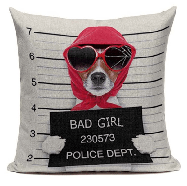 Fun & Playful Decorative Bad Girl Mugshot Pet Pillow Cover