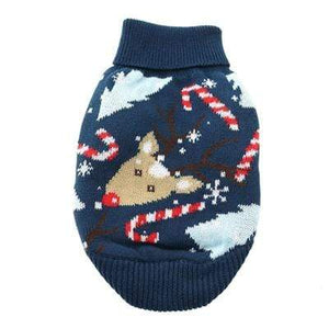 Pet Stop Store 100% Cotton Blue Reindeer Holiday Ugly Dog Sweater