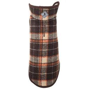 Pet Stop Store 8" Trendy Brown Plaid Adjustable Alpine Dog Jacket with Harness Hole