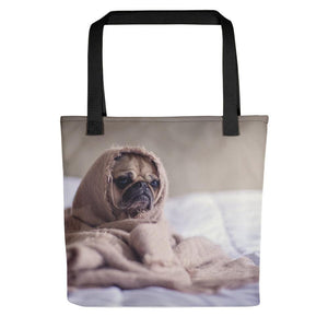 Pet Stop Store Black Pug in a Blanket Over the Shoulder Tote Bag