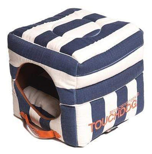 Pet Stop Store Blue Polo-Striped Convertible & Reversible Square 2-in-1 Dog or Cat Bed