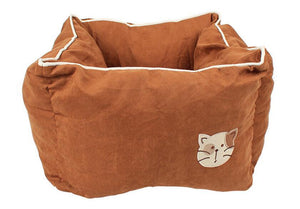 Pet Stop Store Brown Comfy Cozy Square Suede & Cotton Cat Bed Avail in 5 Colors