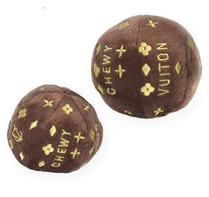 Pet Stop Store Stylish Classic Brown & Gold Chewy Vuiton Plush Chew Ball for Dogs