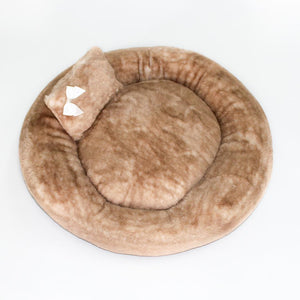 Pet Stop Store Brown Teddy Bear Dog Bed with Pillow & Satin Bow