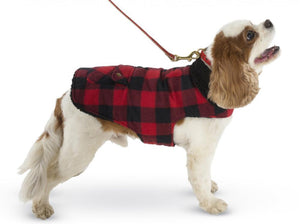 Pet Stop Store Stylish Buffalo Red & Black Checkered Fleece Winter Dog Coat