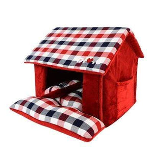 Pet Stop Store Checkered Red & Olive Green Beaufort Dog House Bed