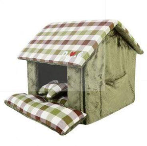 Pet Stop Store Checkered Red & Olive Green Beaufort Dog House Bed