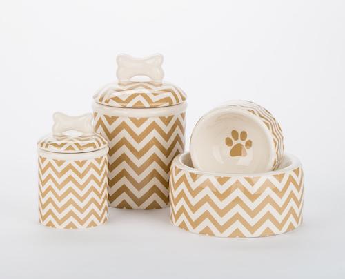 Chevron Dog Bowls and Treat Jars Collection