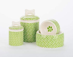 Pet Stop Store Green Trellis Dog Bowls & Treat Jars Collection