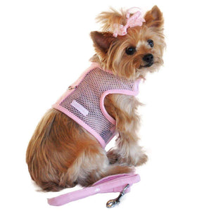 Pet Stop Store Cute Pink Mesh Velcro Dog Harness with Leash