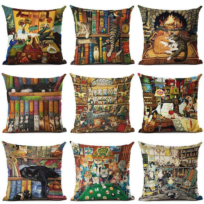 Cotton 45x45 Lazy Cat Cartoon Printed Pillow Covers