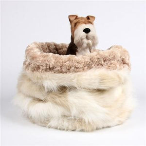 Pet Stop Store Cream Fox with Camel Curly Sue Cuddle Cup Dog Bed