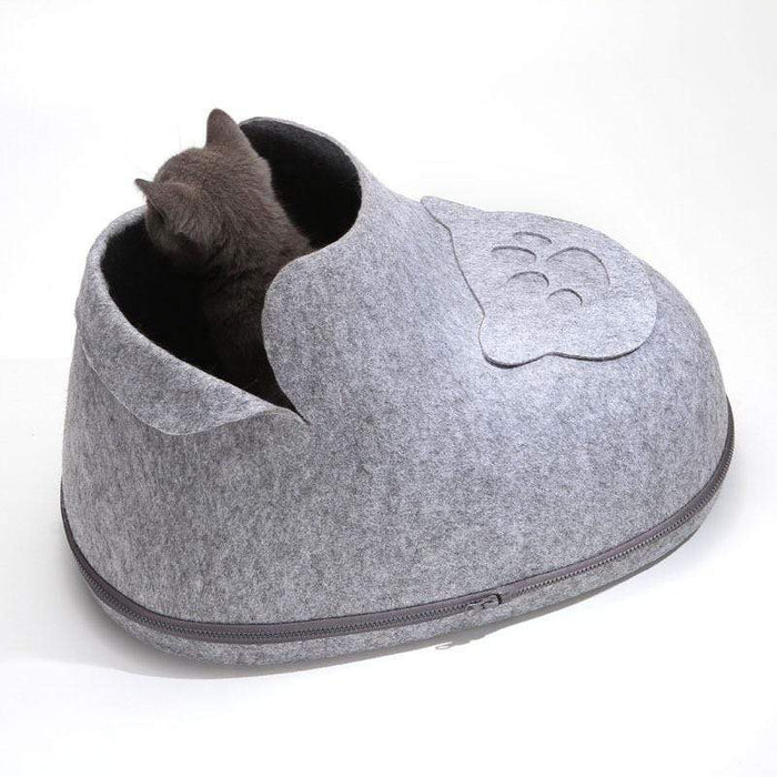 Cute & Cozy Cat Boot Bed in Pink, Gray, Brown & Blue