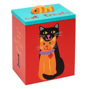 Pet Stop Store Cute & Colorful Hand Painted Collection Two is Better Cat Treat Box