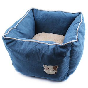 Pet Stop Store Dark Blue Comfy Cozy Square Suede & Cotton Cat Bed Avail in 5 Colors