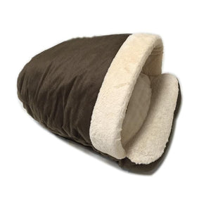 Pet Stop Store Dark Brown Cozy Sleeping Bag Cat & Dog Bed in Gray, Brown & Beige