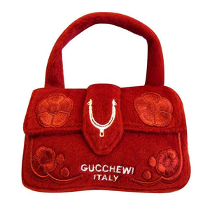 Pet Stop Store Designer Inspired Plush Gucchewi Red Handbag Pet Toy