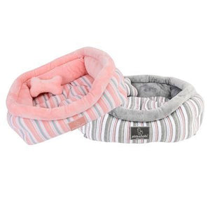 Pet Stop Store Easy to Wash Striped Pink & Gray Cara Dog Bed