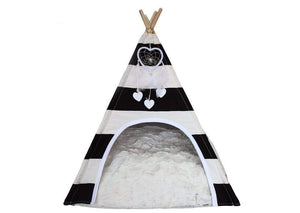 Pet Stop Store Fancy Black & White Striped Sweet Dreams Teepee Dog Bed with Pillow