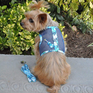 Pet Stop Store Fun & Cute Ukelele Blue Hibiscus Cool Mesh Dog Harness w/Leash & D-Ring