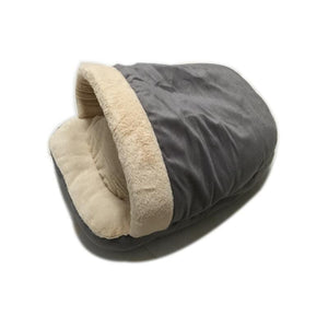 Pet Stop Store Gray Cozy Sleeping Bag Cat & Dog Bed in Gray, Brown & Beige
