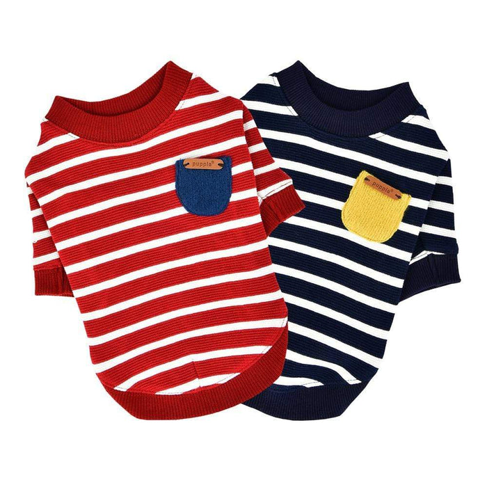 Iven Striped Dog Shirt in Colors Wine & Navy