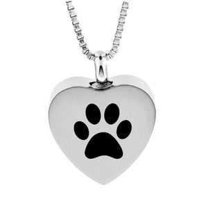 Pet Stop Store Large Heart paw / Pendant With chain Stainless Steel Love Heart Memorial Unisex Necklace