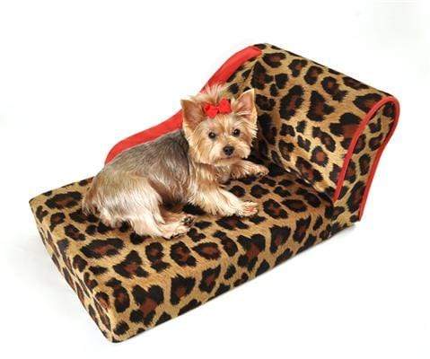 Leopard Print Chaise with Sangria Trim Dog Bed