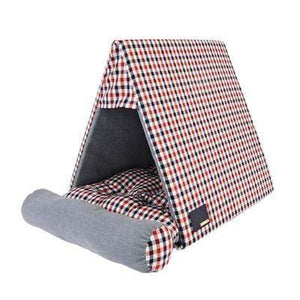 Pet Stop Store Modern Checker Patterned Wine & Navy Blue Dog House Bed