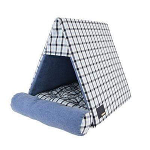 Pet Stop Store Modern Checker Patterned Wine & Navy Blue Dog House Bed