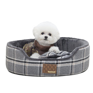 Pet Stop Store Modern, Stylish Kemp Gray Checkered Dog Bed & Bone Toy