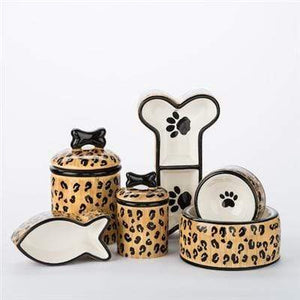 Pet Stop Store Stylish Leopard Print Bowls & Treat Jars