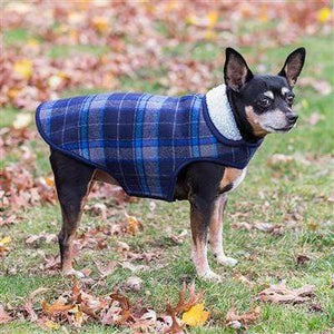 Pet Stop Store Trendy Navy Blue & Red Plaid Adjustable Alpine Dog Jacket with Harness Hole