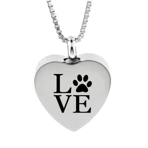 Pet Stop Store One Large Paw / Pendant With chain Stainless Steel Love Heart Memorial Unisex Necklace