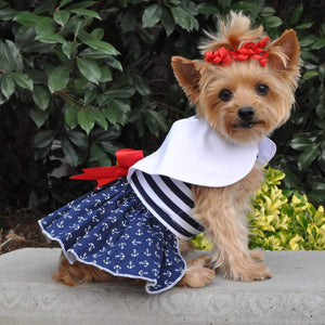 Pet Stop Store Patriotic Nautica Red, White & Blue Dog Dress w/ Leash & D-Ring