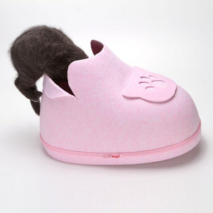 Pet Stop Store Pink Cute & Cozy Cat Boot Bed in Pink, Gray, Brown & Blue