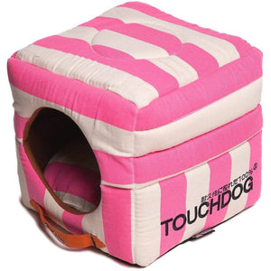 Pet Stop Store Pink Polo-Striped Convertible & Reversible Square 2-in-1 Dog or Cat Bed