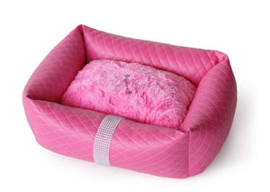 Pet Stop Store Fancy Plush Faux Leather Liquid Ice Hot Pink Luxury Dog Bed