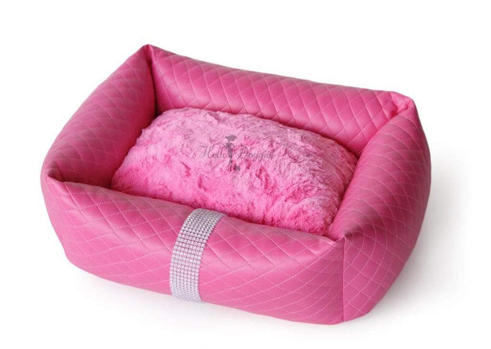 Fancy Plush Faux Leather Liquid Ice Hot Pink Luxury Dog Bed