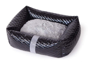 Pet Stop Store Fancy Plush Faux Leather Liquid Ice Black Luxury Dog Bed