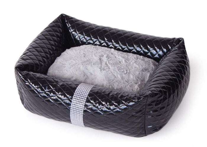 Fancy Plush Faux Leather Liquid Ice Black Luxury Dog Bed