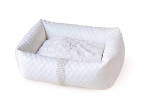 Pet Stop Store Fancy Plush Faux Leather Liquid Ice White Luxury Dog Bed