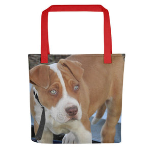 Pet Stop Store Red Beautiful Green-Eyed Pitbull Tote Bag