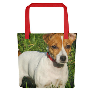 Pet Stop Store Red Grassy Jack Russell Terrier Over the Shoulder Tote Bag