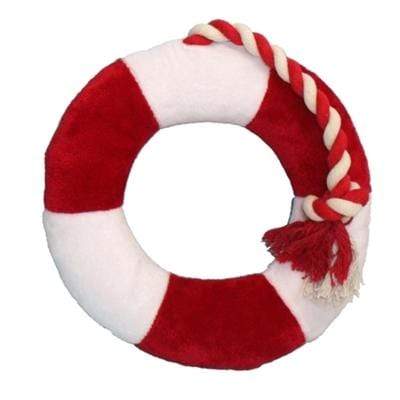 Nautical Red & White Squeaky Lifesaver w/ Rope 7"