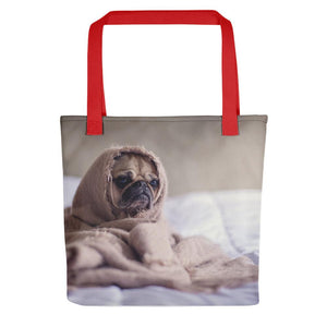 Pet Stop Store Red Pug in a Blanket Over the Shoulder Tote Bag